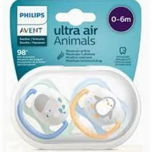 Avent Sucette Orthodontique Ultra Air Animals 0-6mois Boy Elephant Penguin 0% Bpa